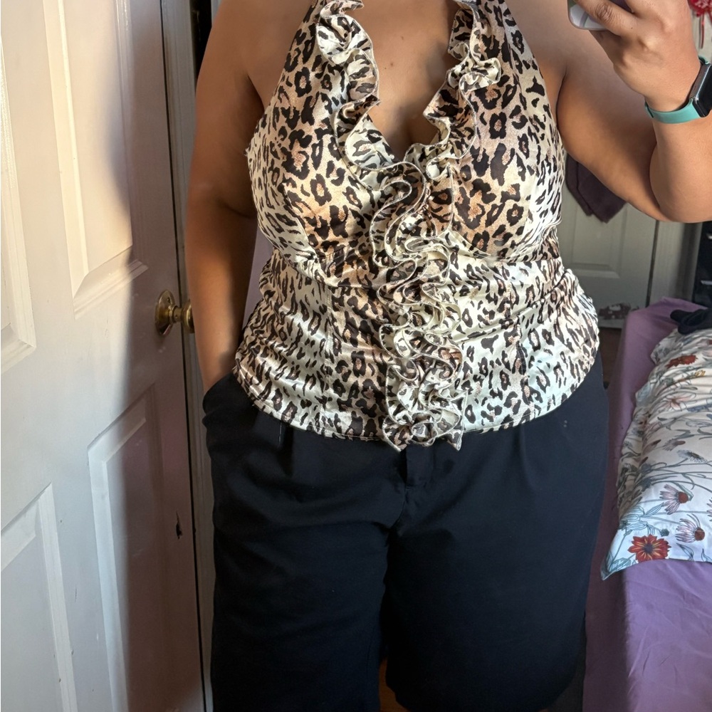 Chic Leopard Print Ruffle Tank Top